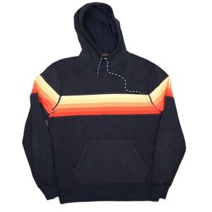 Faherty Legend Sunset Stripe Hoodie Blue Orange Yellow Mens M Sunwashed Slub